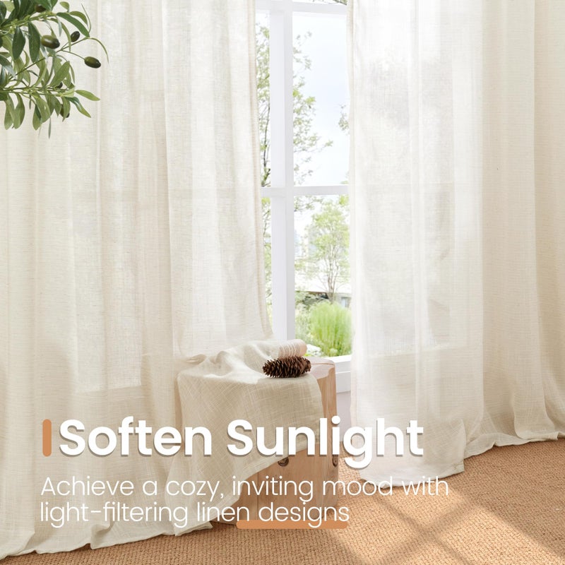 BGment Beige Linen Curtains 40 Inch Length for Short Window - Small Semi Sheer Drapes with Rod Pocket for Cafe Kitchen Bedroom Light Filtering Cream Curtain, 2 Panels, Each Panel 30 Inch Wide - Image 4