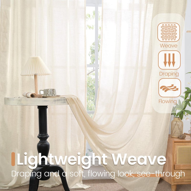 BGment Beige Linen Curtains 40 Inch Length for Short Window - Small Semi Sheer Drapes with Rod Pocket for Cafe Kitchen Bedroom Light Filtering Cream Curtain, 2 Panels, Each Panel 30 Inch Wide - Image 5