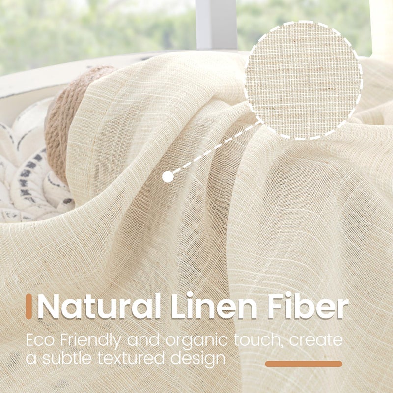 BGment Beige Linen Curtains 40 Inch Length for Short Window - Small Semi Sheer Drapes with Rod Pocket for Cafe Kitchen Bedroom Light Filtering Cream Curtain, 2 Panels, Each Panel 30 Inch Wide - Image 3