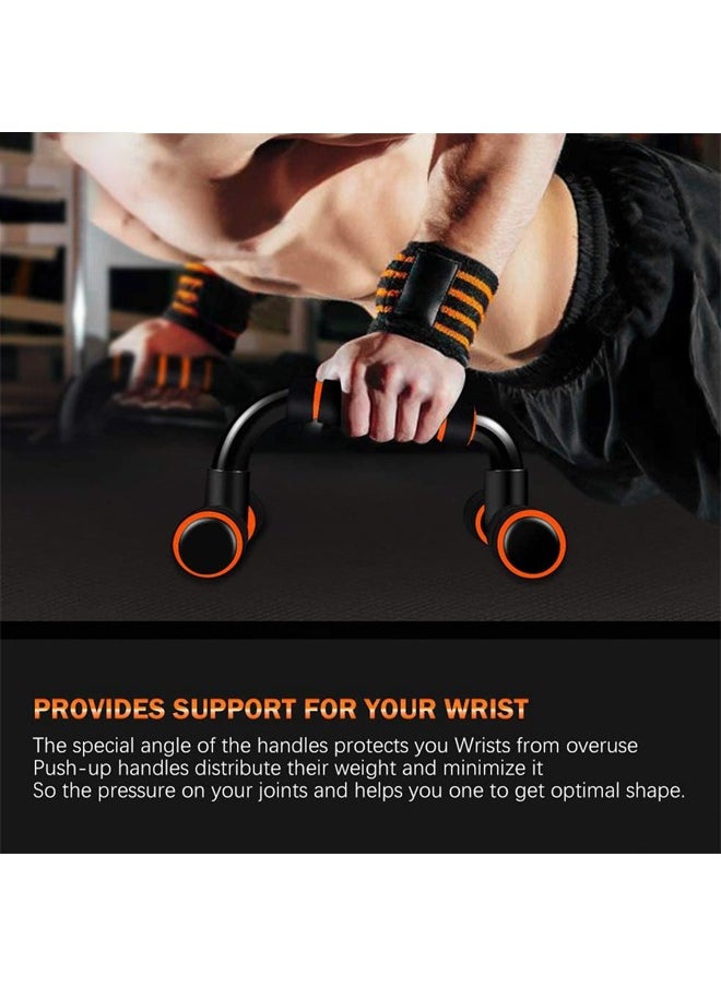 KUYING 2-Pieces Professional Non-Slip Push-Up Bars Foam Padded and Angled Grip Push-Up Stands Black/Orange  - Image 4