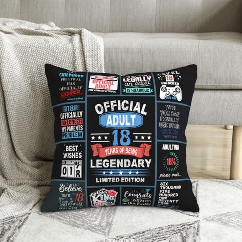 ZUMBULKJ 18th Birthday Gifts for Boys, 18 Year Old Boy Birthday Gifts, 18th Birthday Decorative Throw Pillow Cover 18" X 18" - Image 3
