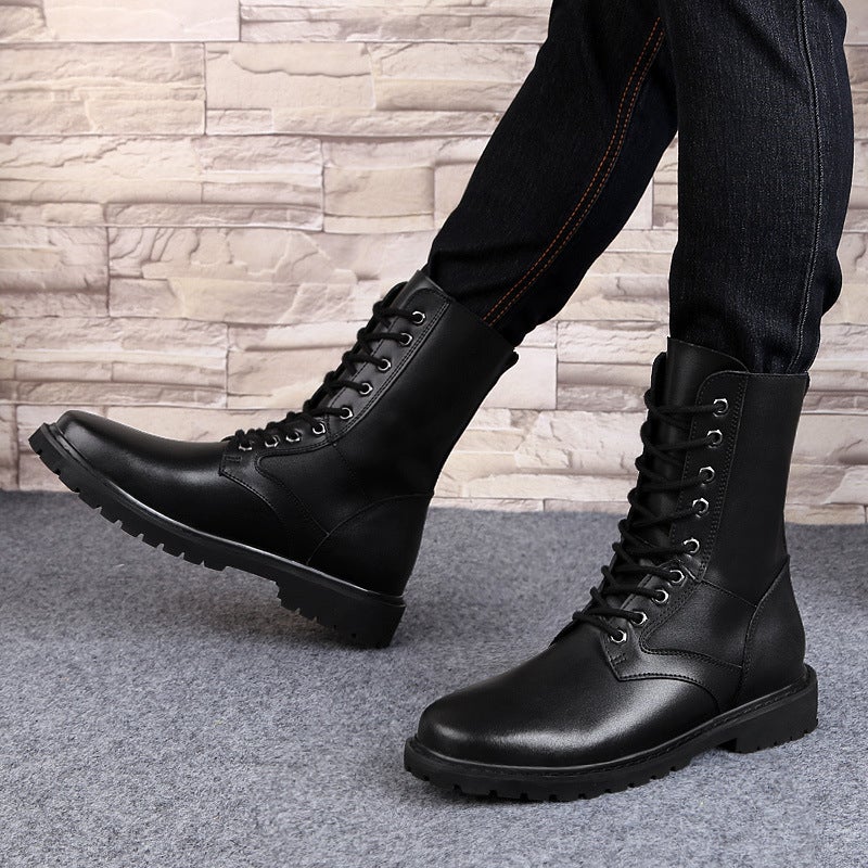 Boots Men'S 45 High-Top British Leather Boots 46 Genuine Leather Large Size Work Boots 49 Inner Heightening Cotton Boots Winter Fleece-Lined - Image 4
