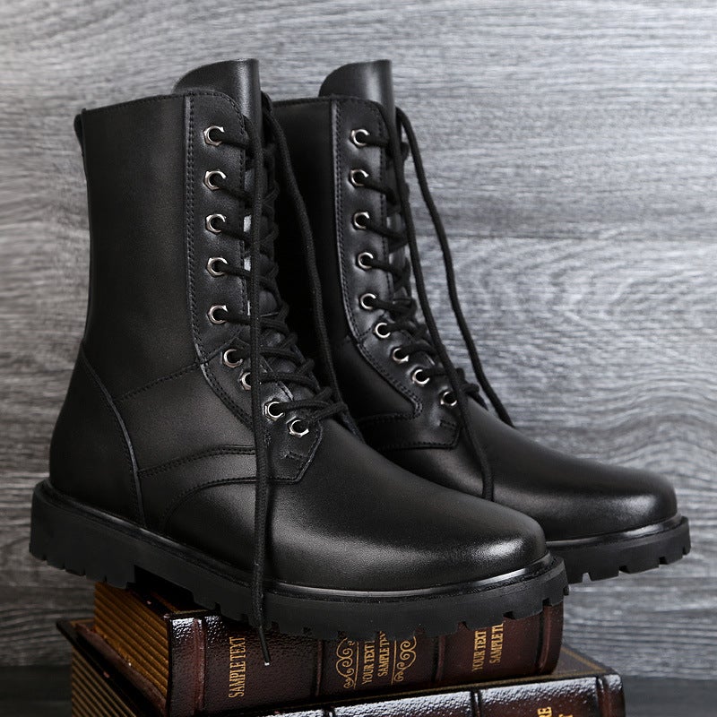 Boots Men'S 45 High-Top British Leather Boots 46 Genuine Leather Large Size Work Boots 49 Inner Heightening Cotton Boots Winter Fleece-Lined - Image 1