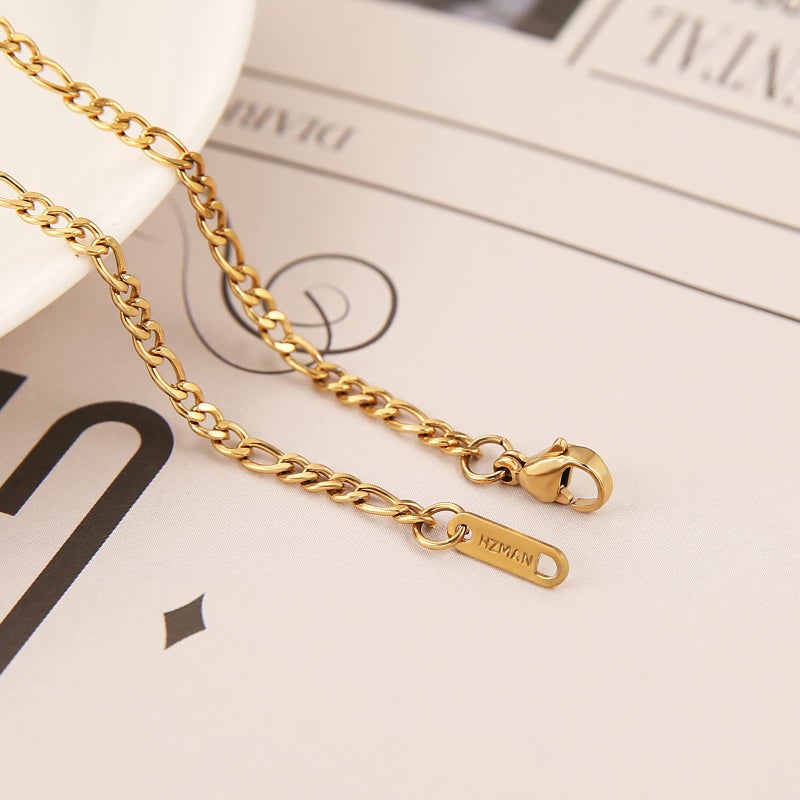 HZMAN Men Women 24k Real Gold Plated Figaro Chain Stainless Steel Necklace, Wide 3mm 5mm 7mm 9mm (16inches) - Image 5