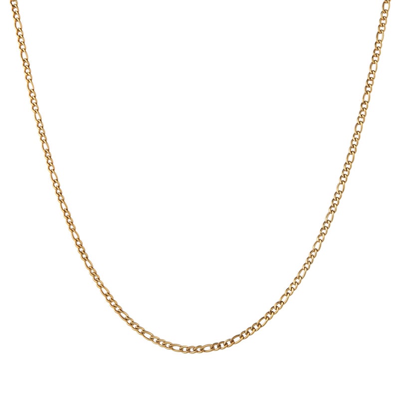 HZMAN Men Women 24k Real Gold Plated Figaro Chain Stainless Steel Necklace, Wide 3mm 5mm 7mm 9mm (16inches) - Image 1