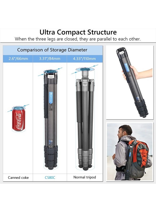 ARTCISE Carbon Fiber Camera Tripod Travel Tripod ARTCISE Heavy Duty Camera Tripod Professional Travel Tripod Without Ballhead Tripod Monopod for DSLR Camera, Video Camcorder, Max Load 44lb/20kg - Image 4