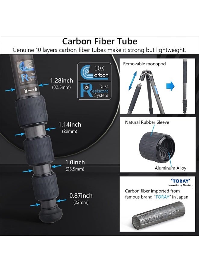 ARTCISE Carbon Fiber Camera Tripod Travel Tripod ARTCISE Heavy Duty Camera Tripod Professional Travel Tripod Without Ballhead Tripod Monopod for DSLR Camera, Video Camcorder, Max Load 44lb/20kg - Image 5