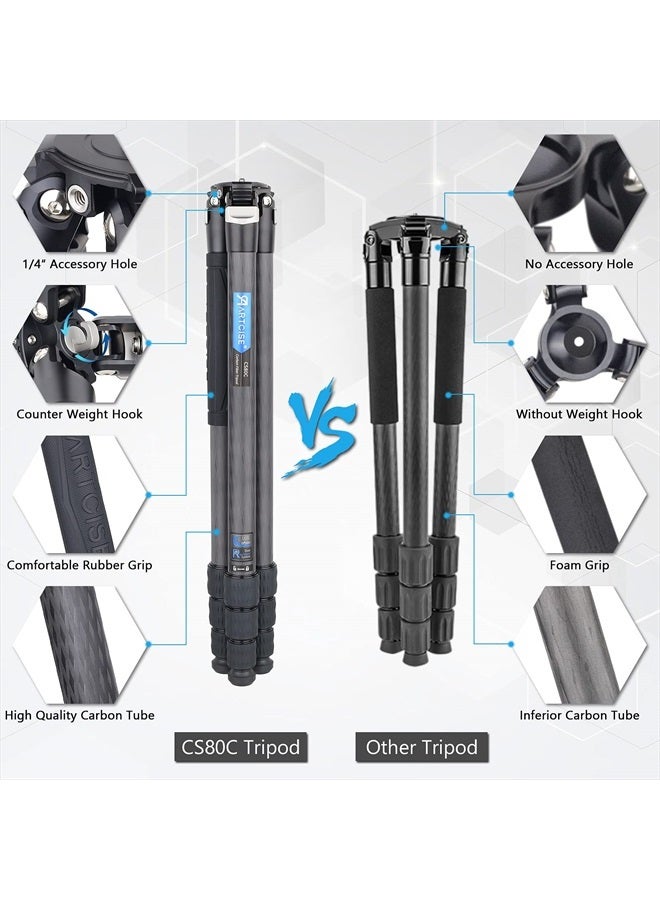 ARTCISE Carbon Fiber Camera Tripod Travel Tripod ARTCISE Heavy Duty Camera Tripod Professional Travel Tripod Without Ballhead Tripod Monopod for DSLR Camera, Video Camcorder, Max Load 44lb/20kg - Image 3