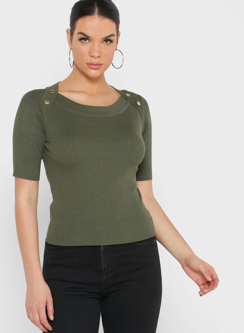 Jacqueline de Yong Button Detail Knitted Top