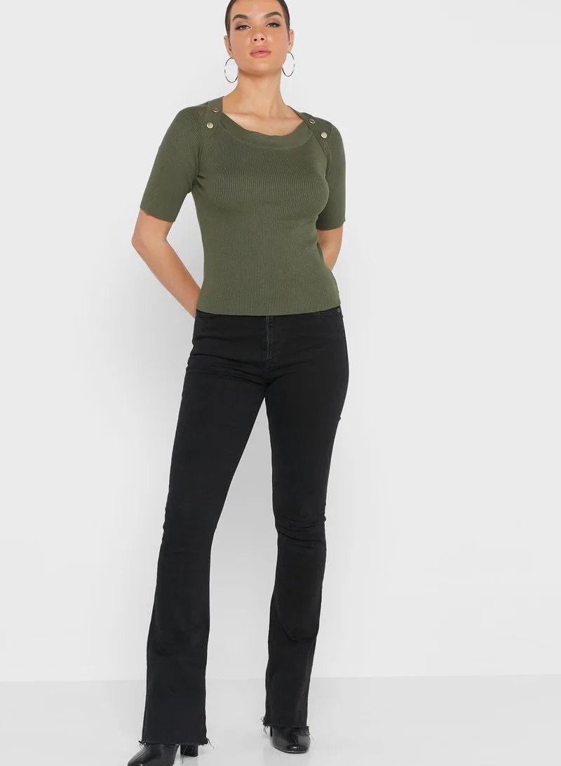 Jacqueline de Yong Button Detail Knitted Top