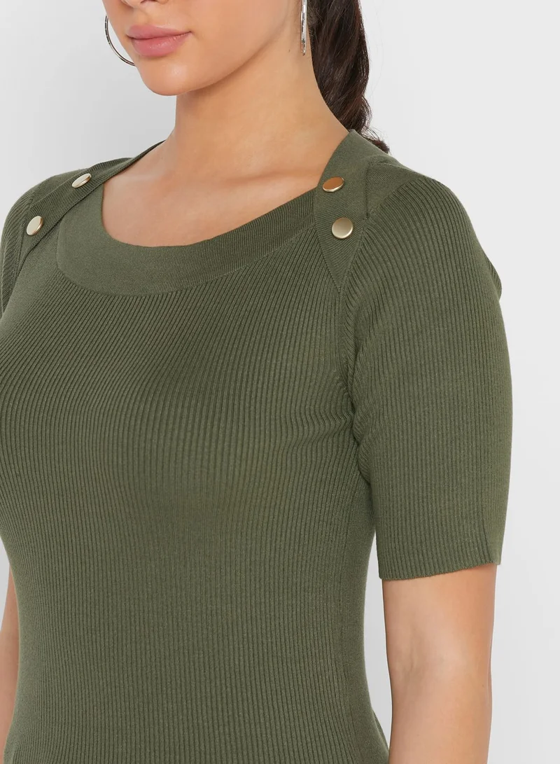 Jacqueline de Yong Button Detail Knitted Top
