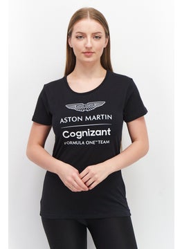 Aston Martin Women Round Neck Short Sleeve Graphic Print T-Shirt, Black Combo  - Image 1