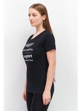Aston Martin Women Round Neck Short Sleeve Graphic Print T-Shirt, Black Combo  - Image 2