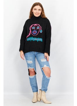 DIESEL Women Mock Neck Long Sleeve Embroidered Sweater, Black  - Image 4