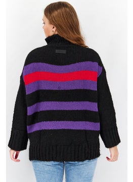 DIESEL Women Mock Neck Long Sleeve Embroidered Sweater, Black  - Image 2