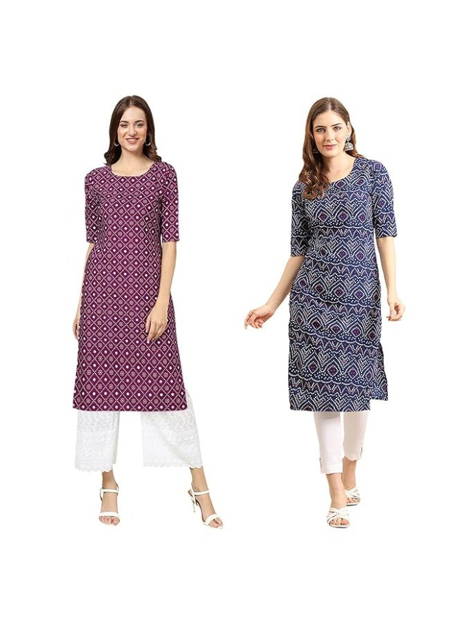 Pinkmint store Women's Crepe Regular Fashion kurta (pack of 2) S - Image 1