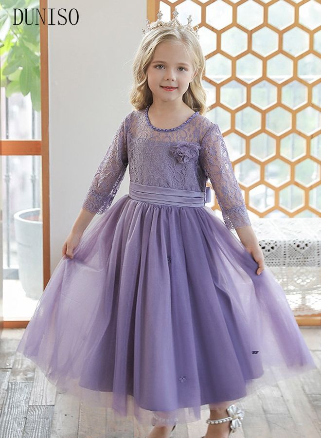 DUNISO Girls Dress Kids Long Sleeves Lace Party Dresses with Tutu Skirt Toddler Princess Birthday Party Wedding Dresses  - Image 1