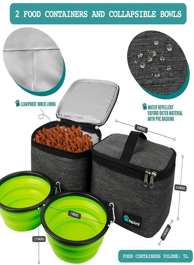PetAmi Dog Travel Bag Organizer, Pet Travel Kit with 2 Food Containers & 2 Collapsible Dog Bowls, Pet Supplies Tote with Luggage Sleeve, Weekend Road Trip Camping Essentials, Dark Gray, Large - Image 3