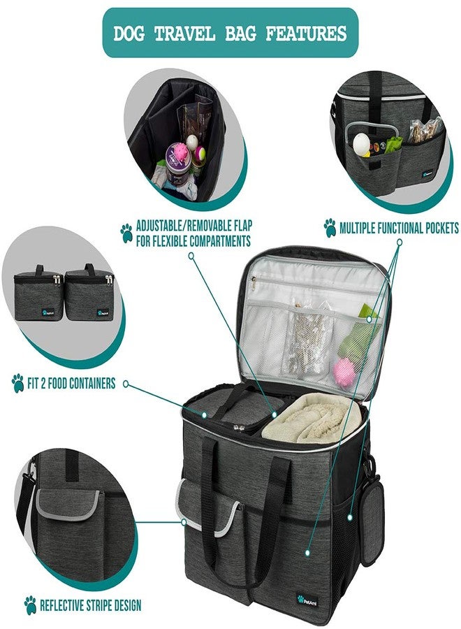 PetAmi Dog Travel Bag Organizer, Pet Travel Kit with 2 Food Containers & 2 Collapsible Dog Bowls, Pet Supplies Tote with Luggage Sleeve, Weekend Road Trip Camping Essentials, Dark Gray, Large - Image 4