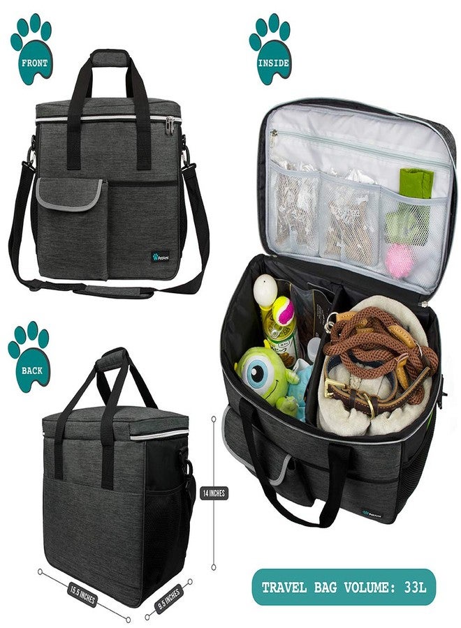 PetAmi Dog Travel Bag Organizer, Pet Travel Kit with 2 Food Containers & 2 Collapsible Dog Bowls, Pet Supplies Tote with Luggage Sleeve, Weekend Road Trip Camping Essentials, Dark Gray, Large - Image 2