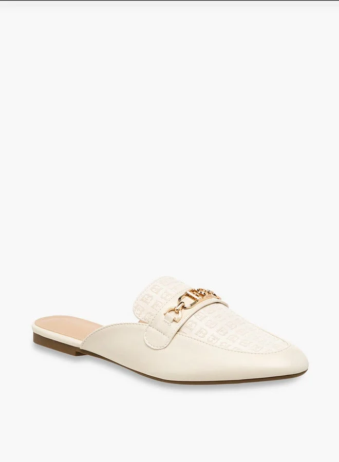 Flora Bella By Shoexpress Monogram Embossed Mules with Metal Accent