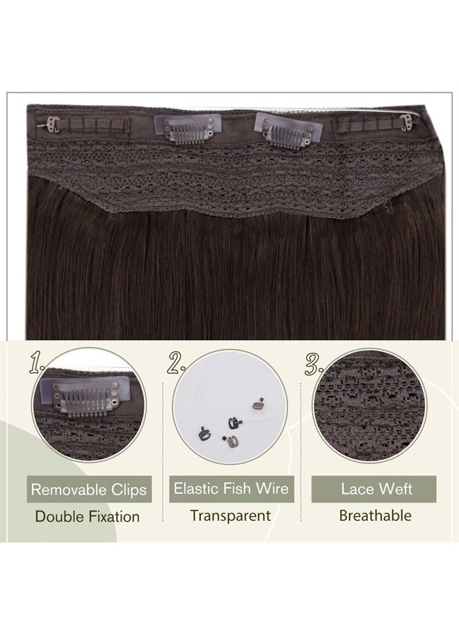Easyouth Invisible Wire Hair Extensions Human Hair Fish Line Hair Extensions Real Human Hair Darkest Brown #2 Wire Human Hair Extensions with Transparent Headband 12inch 70g