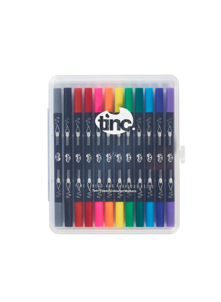 تينك مجموعة أقلام تحديد متعددة الألوان برأس مزدوج للمدرسة - Image 1