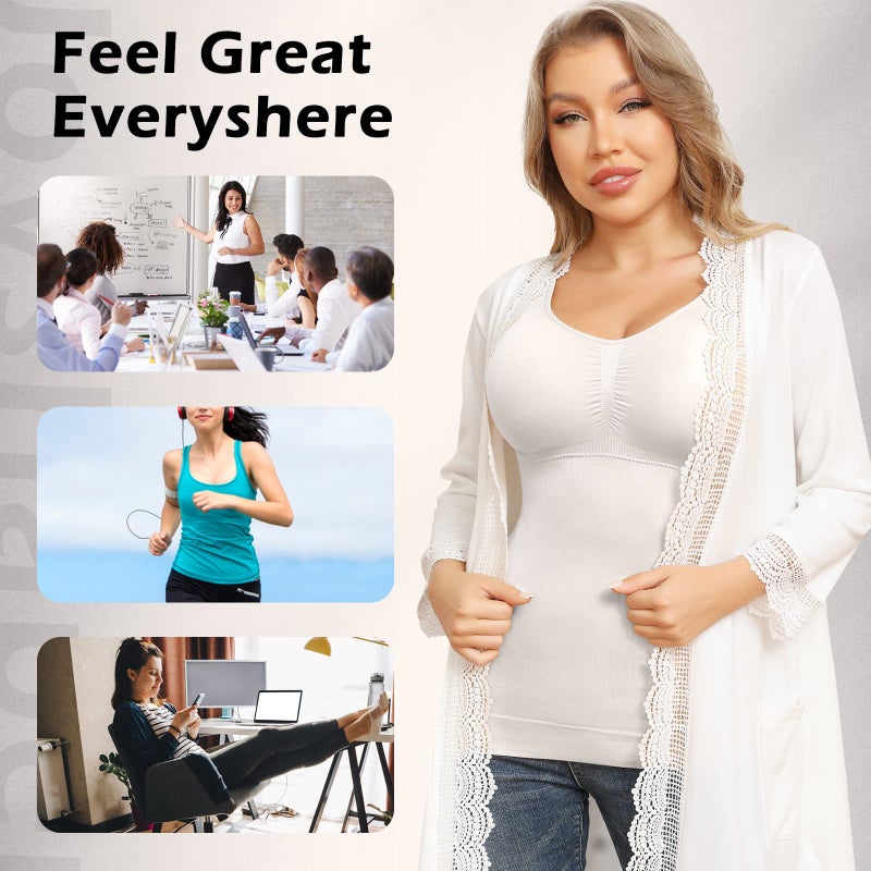JOYSHAPER Shapewear Camisoles With Built in Bra Tummy Control Compression Tank Tops for Women Body Shaper Padded Tanks White L - Image 5