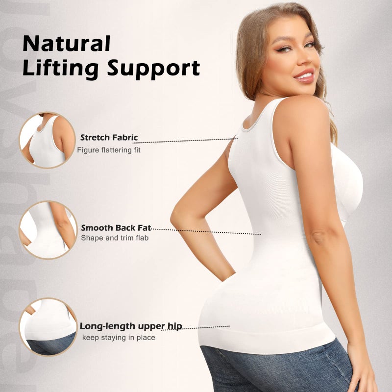 JOYSHAPER Shapewear Camisoles With Built in Bra Tummy Control Compression Tank Tops for Women Body Shaper Padded Tanks White L - Image 4