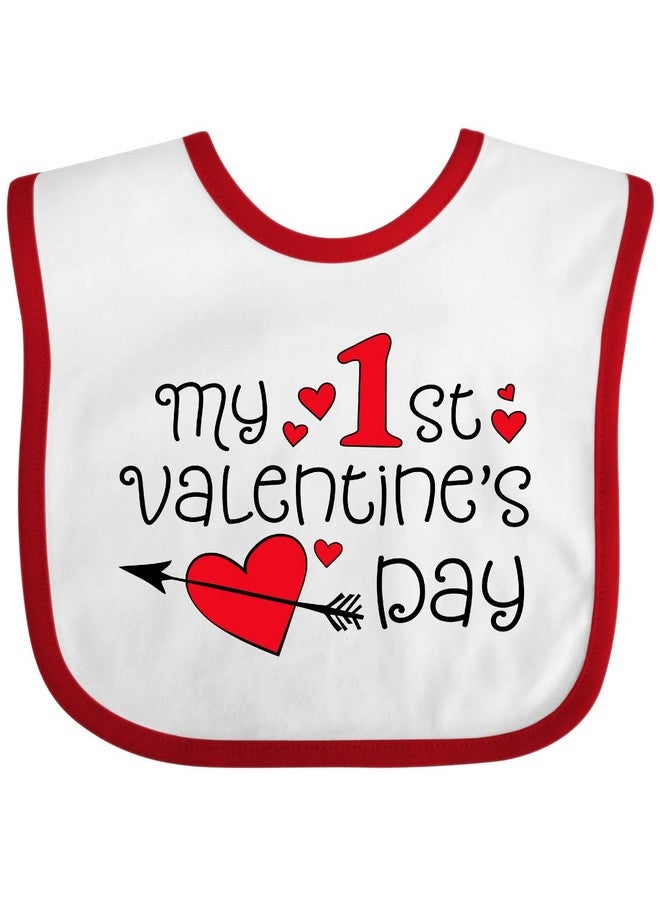 inktastic My First Valentines Day Red Hearts and Arrow Baby Bib White and Red 2e282 - Image 1
