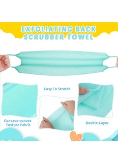 Breling 3 Pack Exfoliating Back Scrubber with Handles Exfoliating Washcloth Nylon Extended Length Body Exfoliator Brush Stretchable Pull Strap Back Washer for Shower Long Bath (Pink, Blue, Yellow)  - Image 3