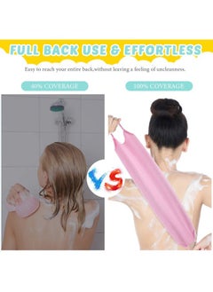 Breling 3 Pack Exfoliating Back Scrubber with Handles Exfoliating Washcloth Nylon Extended Length Body Exfoliator Brush Stretchable Pull Strap Back Washer for Shower Long Bath (Pink, Blue, Yellow)  - Image 5