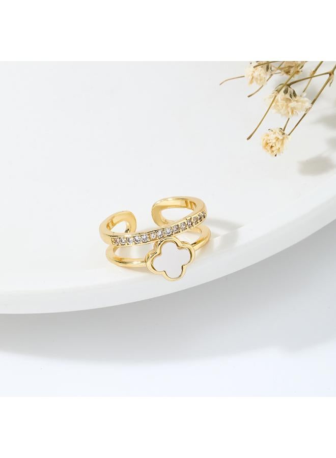 High-grade Inlaid Zircon Clover Open Ring Plated 8k Gold Live Broadcast Hot- Ring 
