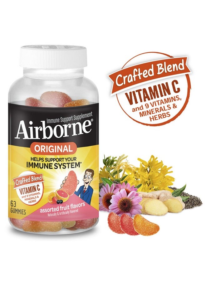 Airborne - Vitamin C 750Mg (Per Serving) Assorted Fruit Gummies (63 Count In A Bottle) Gluten Free Immune Support Supplement With Vitamins C E Selenium (Pack Of 3) - Image 1