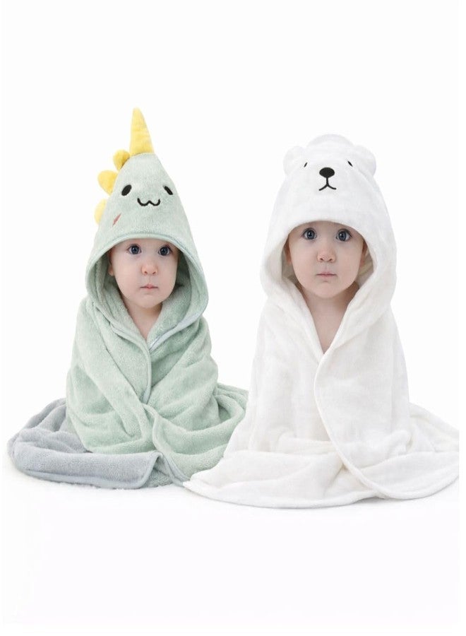 ZIKKU Ultra Soft Baby Hooded Bath Towels – Quick Dry Microfiber, Cute Animal Design, Gentle & Absorbent for Newborns and Toddlers (Set of 2) (Green | White) - Image 1