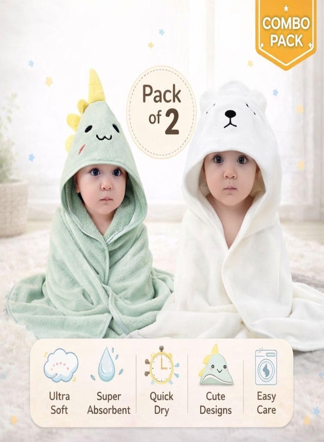 ZIKKU Ultra Soft Baby Hooded Bath Towels – Quick Dry Microfiber, Cute Animal Design, Gentle & Absorbent for Newborns and Toddlers (Set of 2) (Green | White) - Image 2