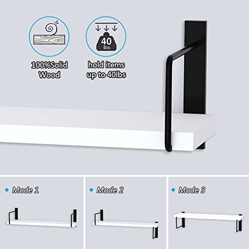 EALLRINEC Floating Shelves - 24 Inch Wall Mounted Set of 3, Rustic Wood Shelves for Living Room Storage and Wall Decor (White) - Image 5
