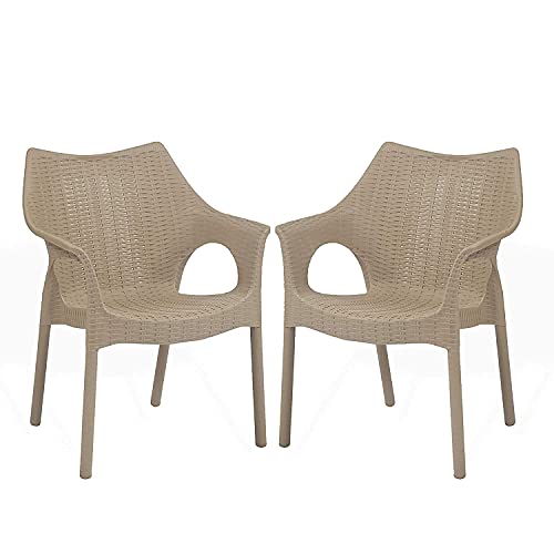 SkyGlamour Supreme Cambridge Plastic Chair |Stackable Plastic Chair for Living Room, Office, Indoor and Outdoor Use with Weight Bearing Capacity Upto 200 KG |Color: Dark Beige; Set of 2 Chairs - Image 1