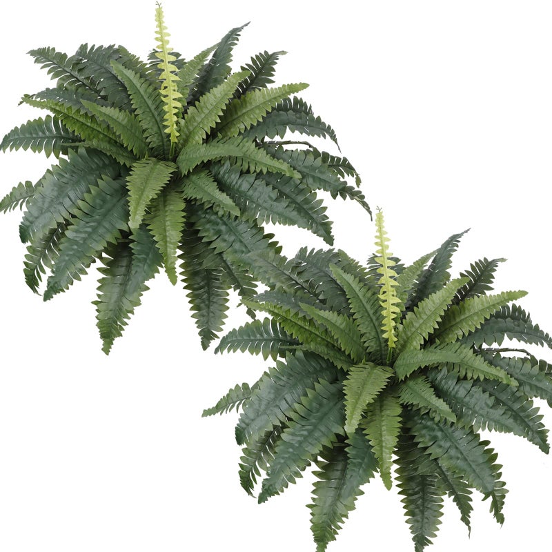 LOMOHOO 30in Artificial Ferns for Outdoors 2 Large Boston Fern Plant Indoor Faux Bush Plant for Indoors Home Garden Windowsill Farmhouse Garden Decor