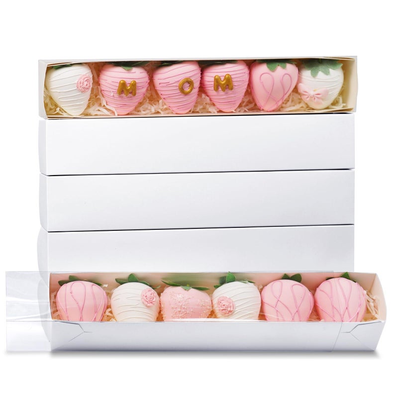 XINHPKGG 10 Pcs Chocolate Covered Strawberries Boxes 12x2x2 Inch Bakery Boxes with Full Clear Window Drawer Macaron Box Cookie Box - Image 1