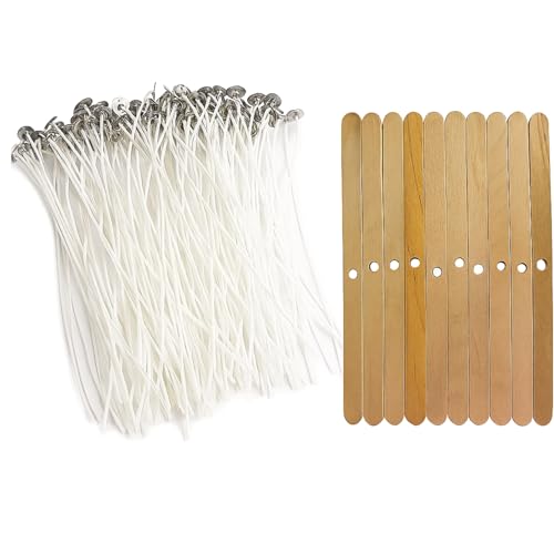 R Wellness Candle Wicks for Candle Making | 4 Inch White Cotton Wicks, 100 Pcs with 10 Wick Holders | Candle Making Supplies for DIY Material & Home Use - Image 1