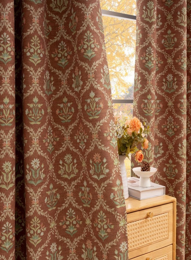 ColorBird Blackout Burnt Orange Floral Block Print Thermal Curtains for Winter Insulated 84 Inches Long Patterned Farmhouse Vintage Drapes for Bedroom Living Dining Room Window Treatments - Image 2