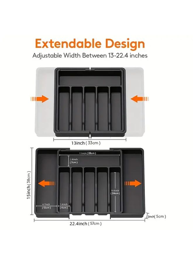 White Expandable Kitchen Drawer Organizer With 9 Compartments For Utensils Flatware Storage - Image 3