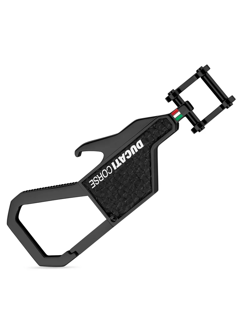Ducati Tifoso Black Stainless Steel and Leather Keyring for Men