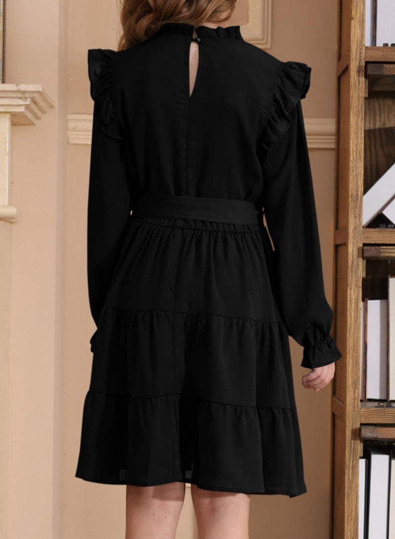 blibean Tween Girls Fall Dresses Teen Kids Girl Maxi Ruffle Long Sleeve Dresses Spring Semi Formal Party Wedding Guest Outfits Flare Flowy Dressy Photoshoot Clothes Size 10-11 Year Old Black - Image 5