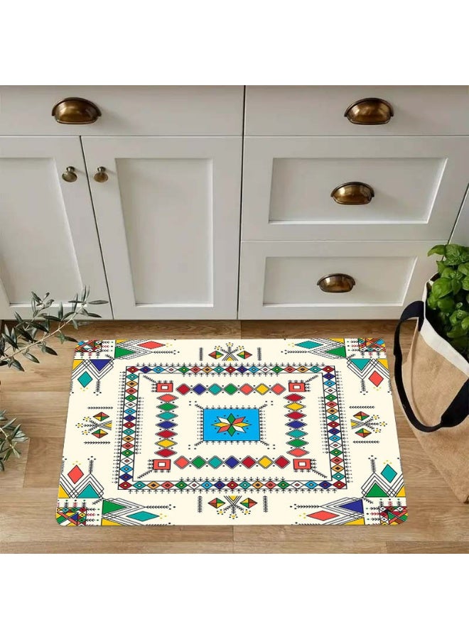 Bohemian Geometric Pattern Area Rug - Off-White Polyester Non-Slip Indoor Outdoor Mat - Image 4