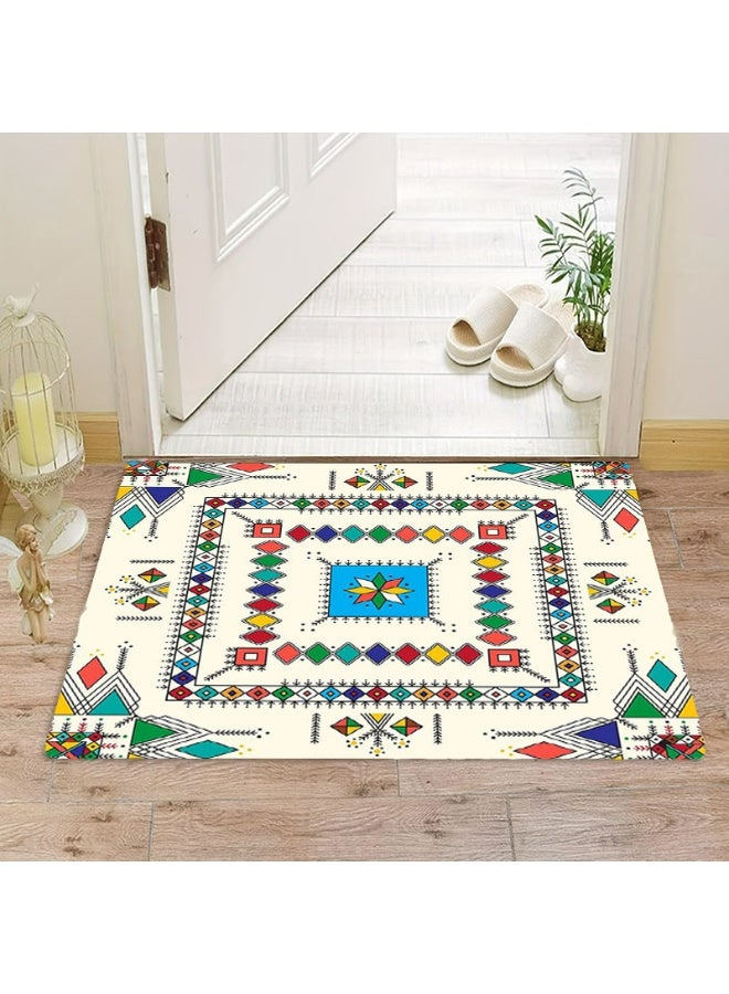 Bohemian Geometric Pattern Area Rug - Off-White Polyester Non-Slip Indoor Outdoor Mat - Image 5