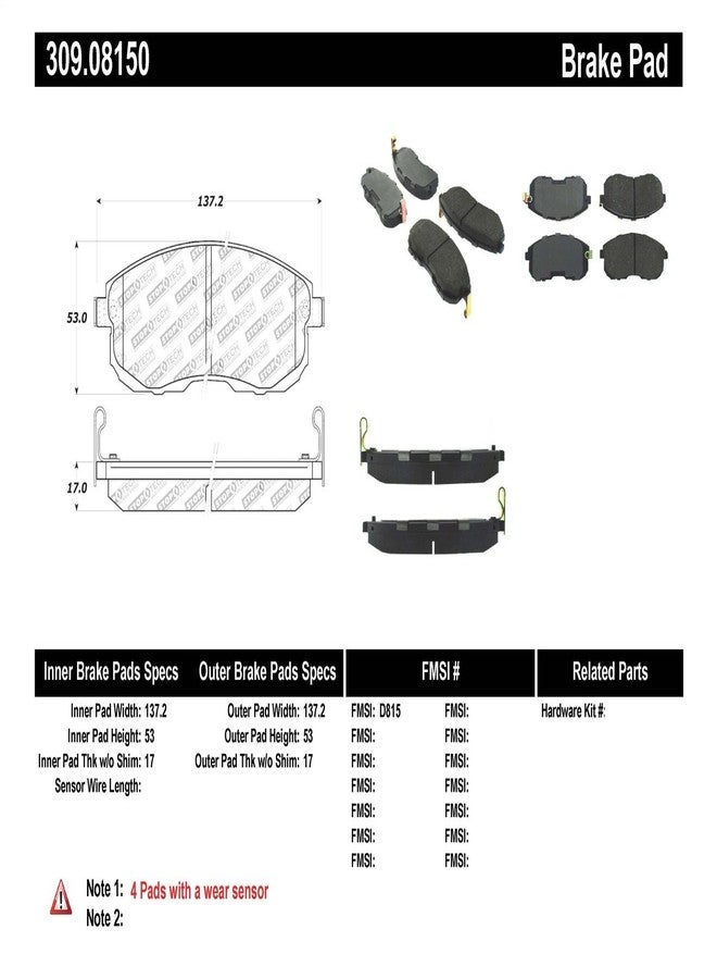 StopTech 309.08150 Sport Brake Pads with Shims and Hardware - Image 3