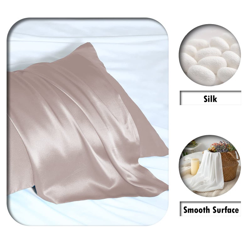 Suatien Mulberry Silk Pillowcase for Hair and Skin Standard Size 20"X 26" Pillow Case with Hidden Zipper Soft Breathable Smooth Cooling Covers for Sleeping(Apricot Gray,1Pcs) - Image 2