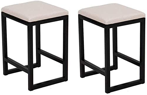 Generic Indian Decor. 45214 Nordic Dressing Table Stool Faux Leather Upholstered Heavy Duty Metal Frame Home Bar Stool Dining Room Stool，Pack-2 (Color : Creamy-White) - Image 1